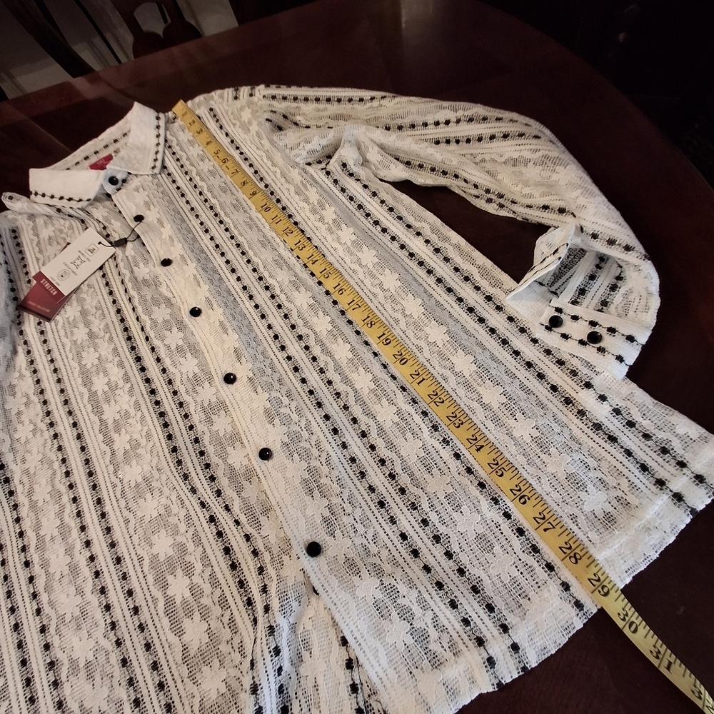 Suslo Collection Sexy Sheer White Floral Lace Button Sleeved Shirt Men Size XL - Picture 12 of 16